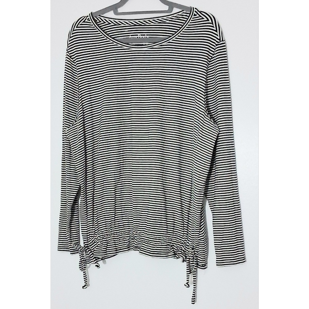 AnyBody Top Women's Size 1X Cozy Knit Striped Shirt Black Pull On Drawcord Hem